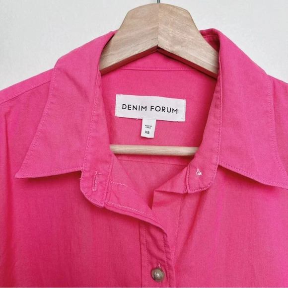 Aritzia Denim Forum Womens Size Xsmall Button Hot Pink  Roll Sleeve Jane Shirt - Picture 9 of 15